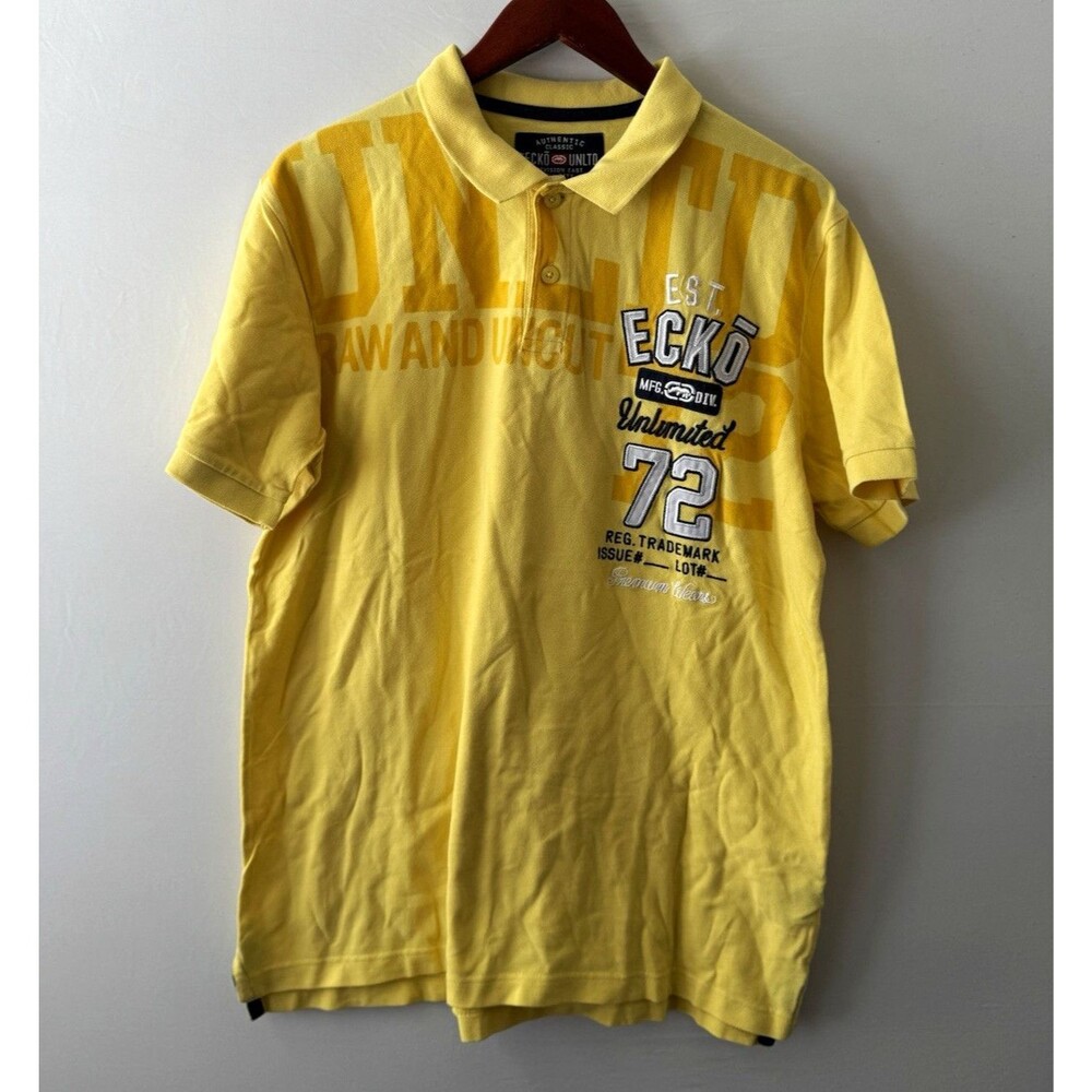 ECKO UNLTD. Men’s L Yellow Graphic Print Polo Cotton Knit Embroidered Logo